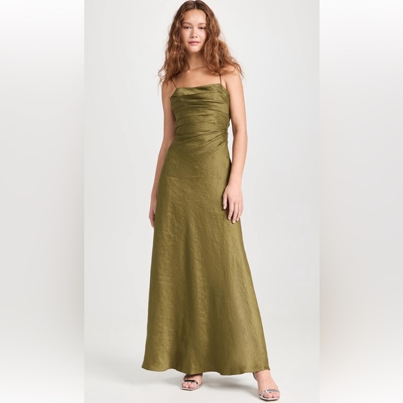 Aje Clarice Draped Maxi Dress, Deep Olive, US 4/UK 8. Beautiful green linen gown - Picture 1 of 6